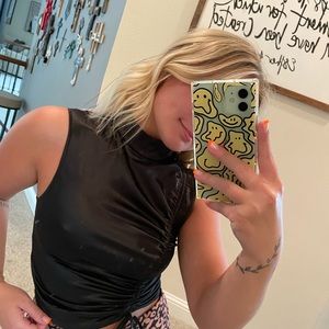 Black silky ruched crop top